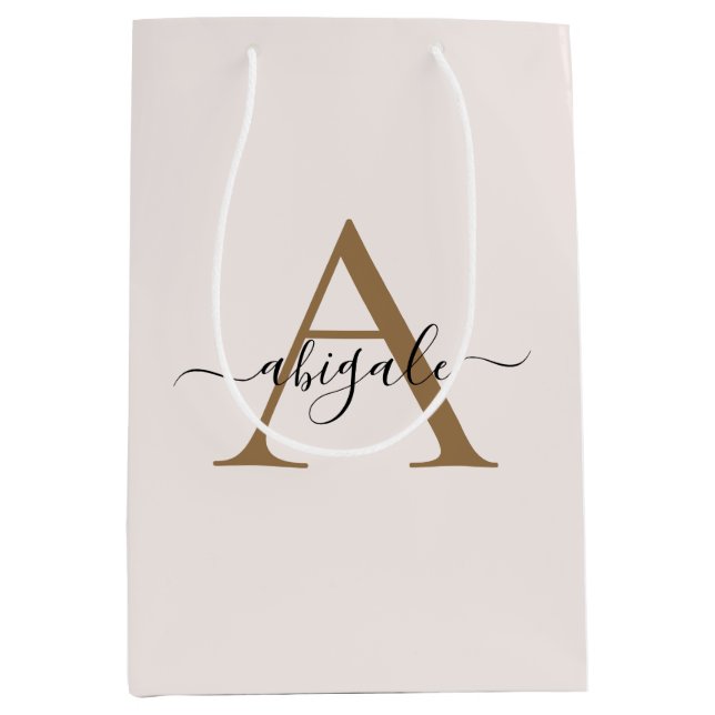 Bolsa De Regalo Mediana Monogramed Gold Pearl White | Elegante mínimo (Anverso)