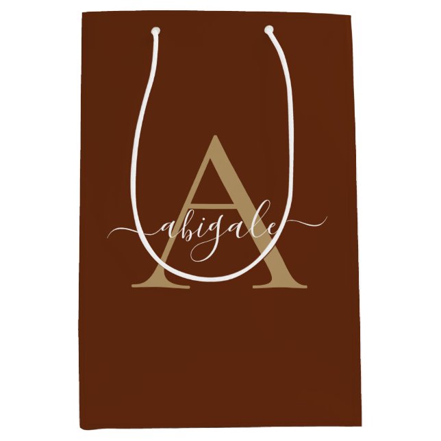 Bolsa De Regalo Mediana Monogramo Cinnamon Brown Gold | Elegante mínimo (Anverso)