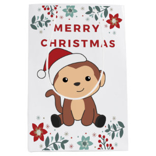 Bolsa De Regalo Mediana Monos Navidades Nieve Animales De Invierno Monos M