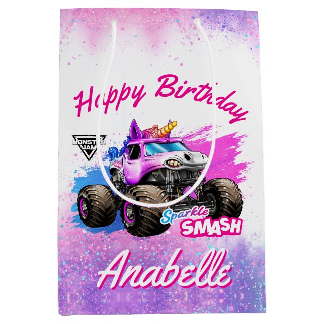 Bolsa De Regalo Mediana Monster Jam - Sparkle Smash Cumpleaños (Anverso)
