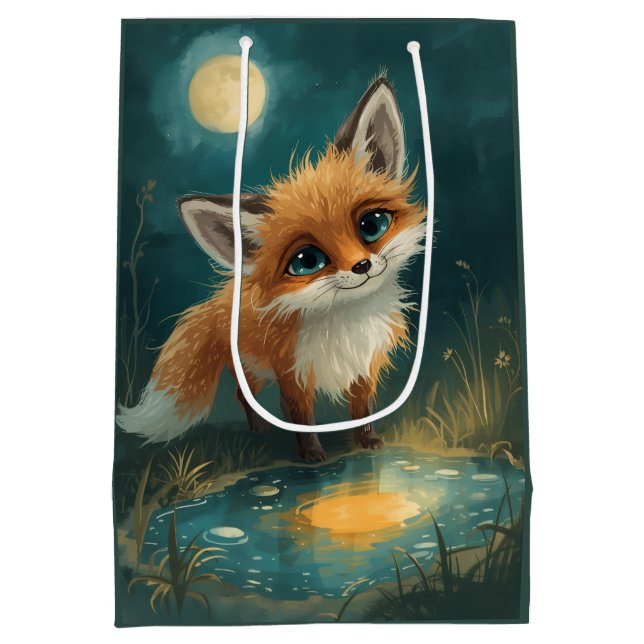 Bolsa De Regalo Mediana Moonlit Fox, Night Forest  (Reverso)