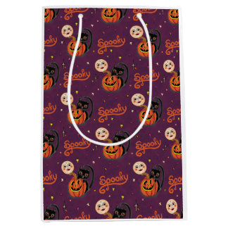 Bolsa De Regalo Mediana Moons de calabaza gatita retro espantadas sobre mo