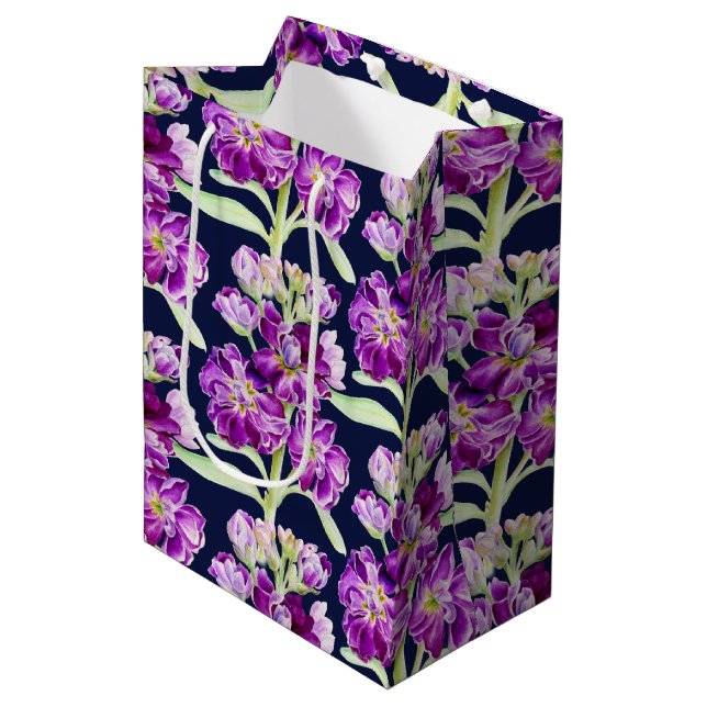Bolsa De Regalo Mediana Morada morada acuarela flor estampado floral (Angulo Anverso)