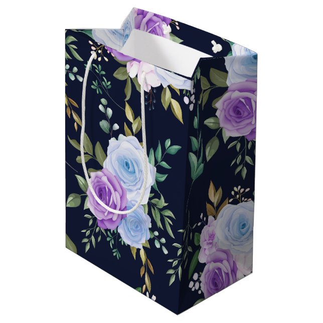 Bolsa De Regalo Mediana morado azul elegante floral suelo negro (Angulo reverso)