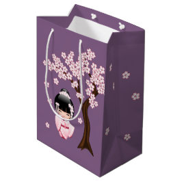 Bolsa De Regalo Mediana Morado Chica Geisha Kokeshi Muñeca Cute Geisha