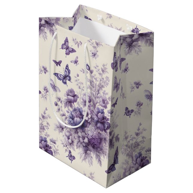 Bolsa De Regalo Mediana Morado Francés Toile Fleurie Butterflies (Angulo reverso)