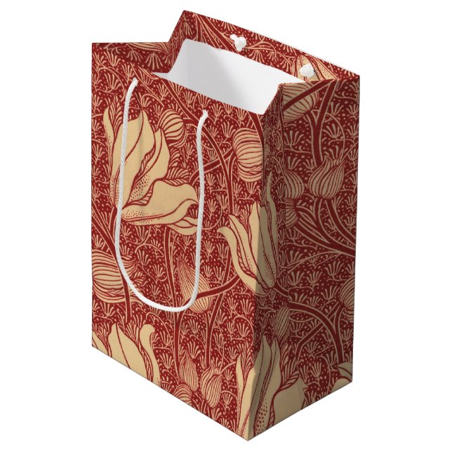 Bolsa De Regalo Mediana Morris Inspirado Lily Flor Tejido Rojo Botánico (Angulo Anverso)