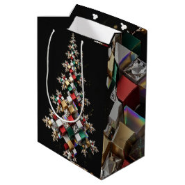 Bolsa De Regalo Mediana Mosaico abstracto futurista de Navidad 3D -