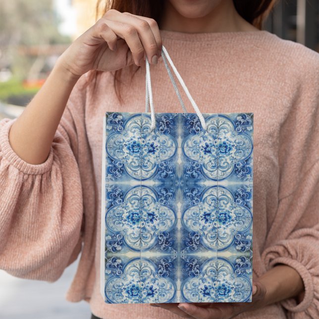 Bolsa De Regalo Mediana Mosaico antiguo en azul delft (Subido por el creador)