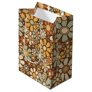 Bolsa De Regalo Mediana Motivo floral del retro Garden Chunky Flowers 60s 