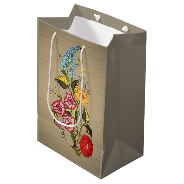 Bolsa De Regalo Mediana motivos florales de kalocsai - aspecto de madera (Angulo Anverso)