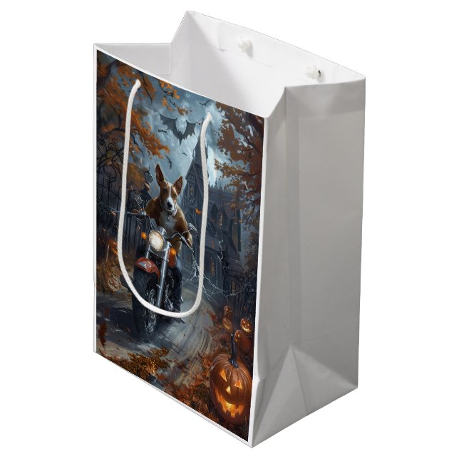 Bolsa De Regalo Mediana Motocicleta Basenji Halloween Scary (Angulo Anverso)