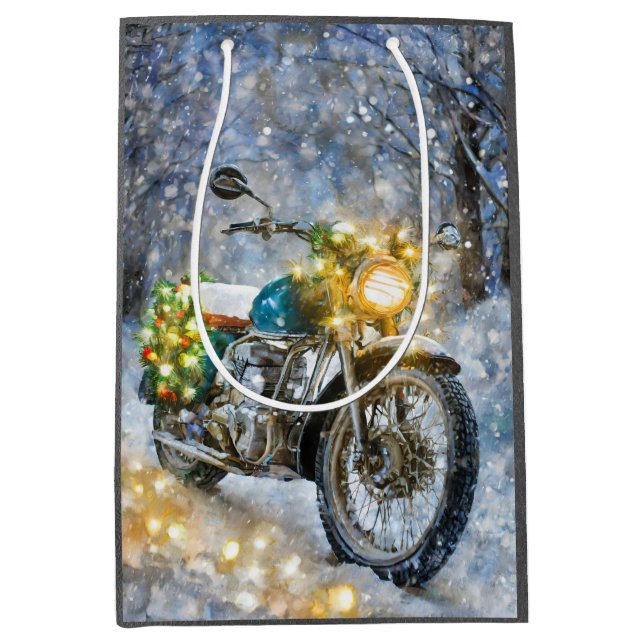 Bolsa De Regalo Mediana Motocicleta con luces Navidades (Anverso)