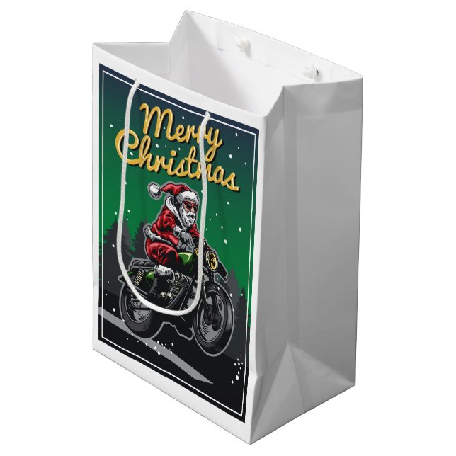 Bolsa De Regalo Mediana Motocicleta navideña Santa | Vacaciones (Angulo Anverso)