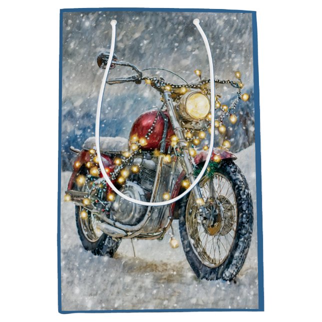 Bolsa De Regalo Mediana Motocicleta roja con luces Navidades (Anverso)