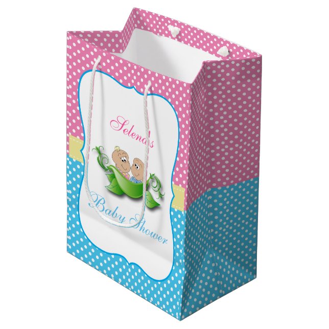 Bolsa De Regalo Mediana Muchacho y chica gemelos Baby Shower (Angulo Anverso)