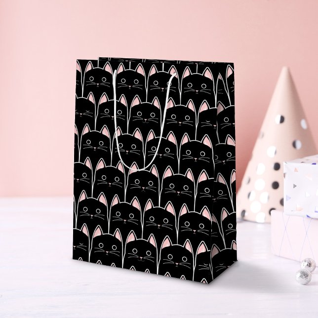 Bolsa De Regalo Mediana Muchos patrones de gatos negros (Black Cat Pattern Gift Bag)