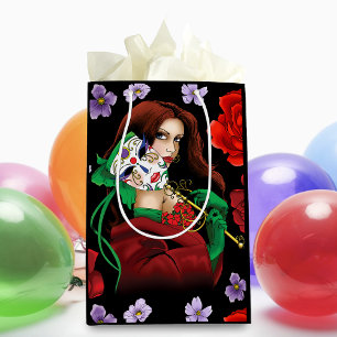 Bolsa De Regalo Mediana Mujer Elegante Máscara Veneciana Rojo Verde