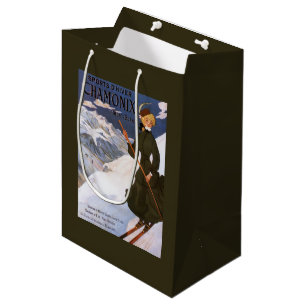 Bolsa De Regalo Mediana Mujer en poster verde del esquí