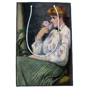 Bolsa De Regalo Mediana Mujer hermosa oliendo fragancia floral, Flor