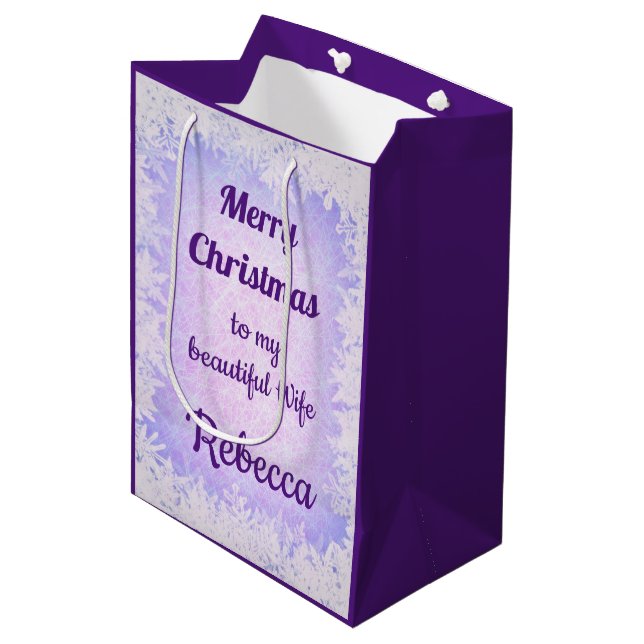 Bolsa De Regalo Mediana Mujer morada nevada nombre Navidades (Angulo Anverso)