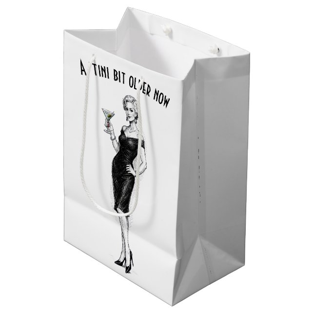 Bolsa De Regalo Mediana Mujer Sofisticada Cumpleaños Con Martini (Angulo Anverso)