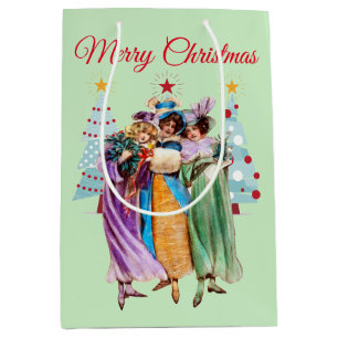 Bolsa De Regalo Mediana Mujeres vintage de Navidad con manguitos de piel