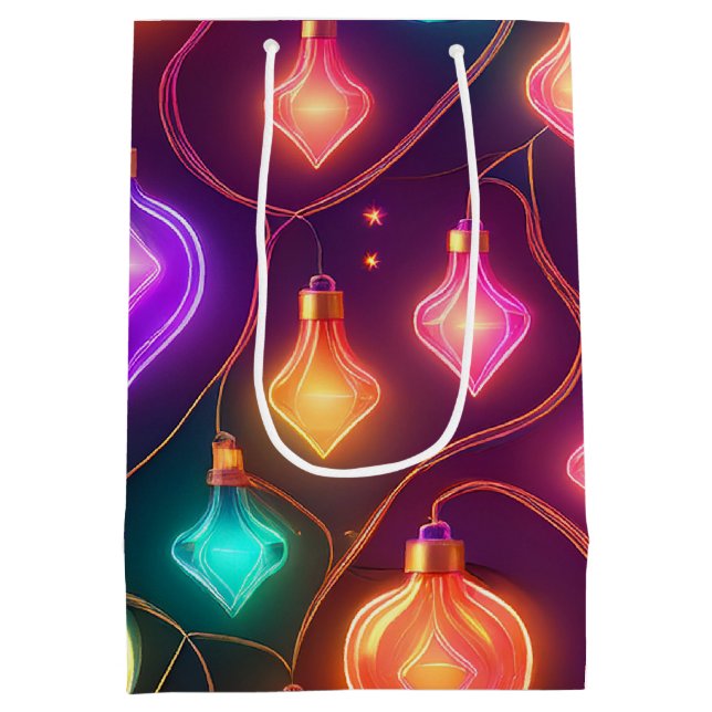 Bolsa De Regalo Mediana Multicolor Christmas Lights Patterned (Reverso)
