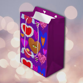 Bolsa De Regalo Mediana Múltiples corazones coloridos Valentine