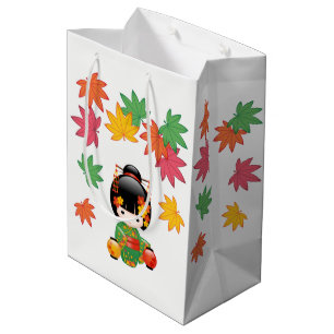 Bolsa De Regalo Mediana Muñeca Kokeshi Caída - Chica de Kimono Verde Geish