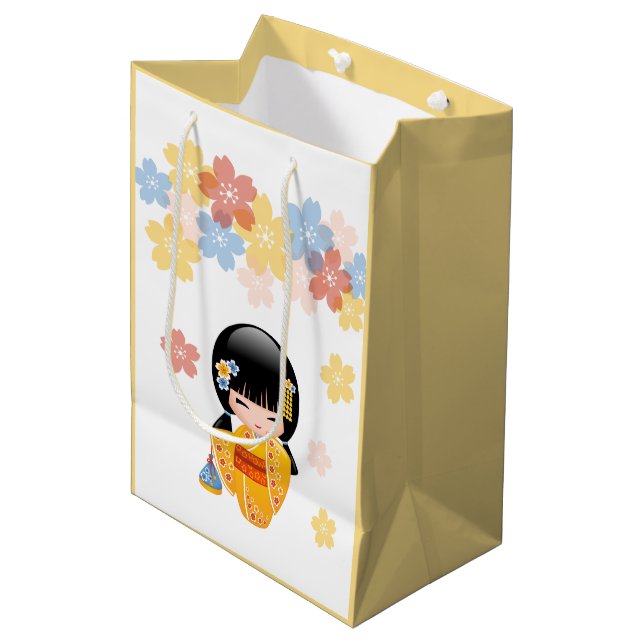 Bolsa De Regalo Mediana Muñeca kokeshi de verano - Chica Geisha de Kimono  (Angulo Anverso)