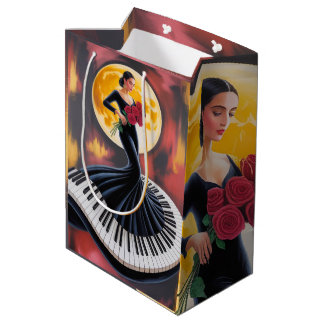 Bolsa De Regalo Mediana Música de Piano Elegante Diseño Artístico Femenino