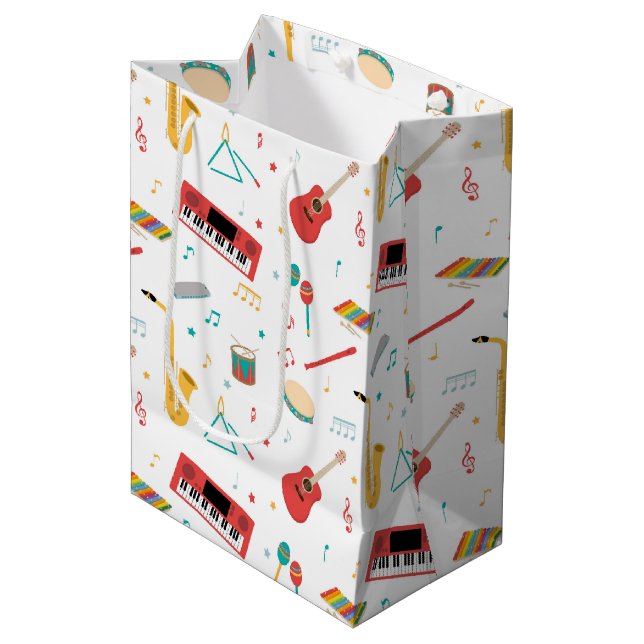Bolsa De Regalo Mediana Musical Instruments Music Theme Pattern (Angulo Anverso)