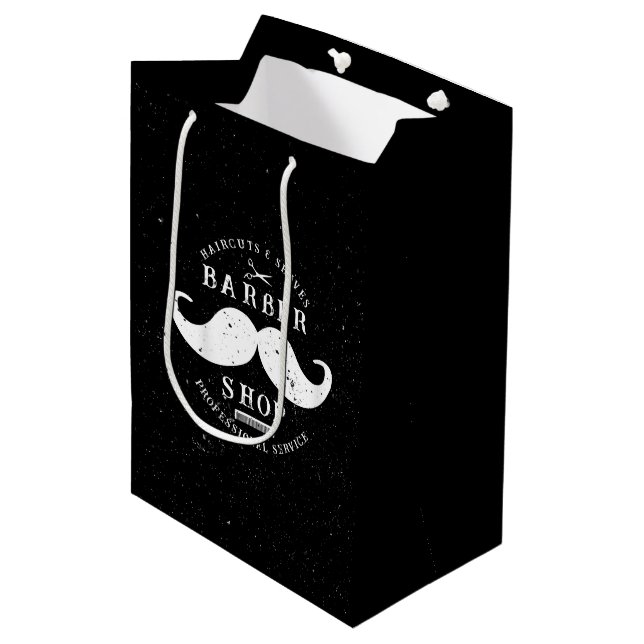 Bolsa De Regalo Mediana Mustache Barber Shop Barbershop Compras (Angulo Anverso)