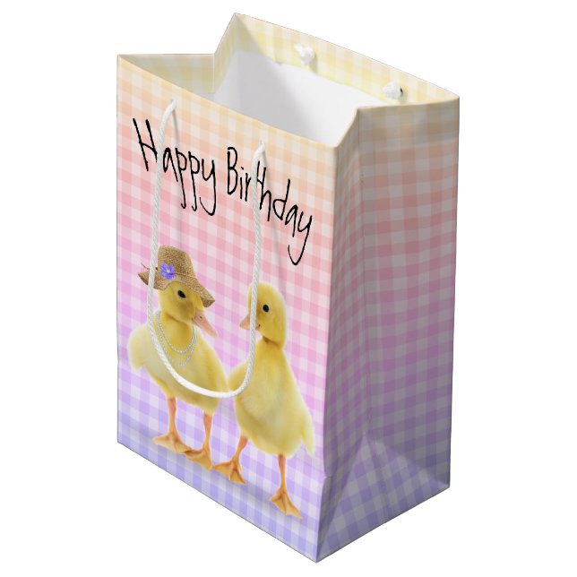 Bolsa De Regalo Mediana Nacimiento De Ducklings En Ginhgam (Angulo Anverso)
