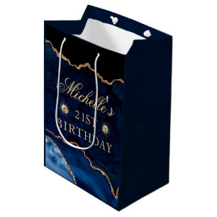 Bolsa De Regalo Mediana Nacimiento de la Marina Azul y Oro Purpurina Marbl
