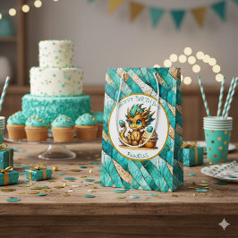 Bolsa De Regalo Mediana Nacimiento de un niño Verde azulado y con un dragó