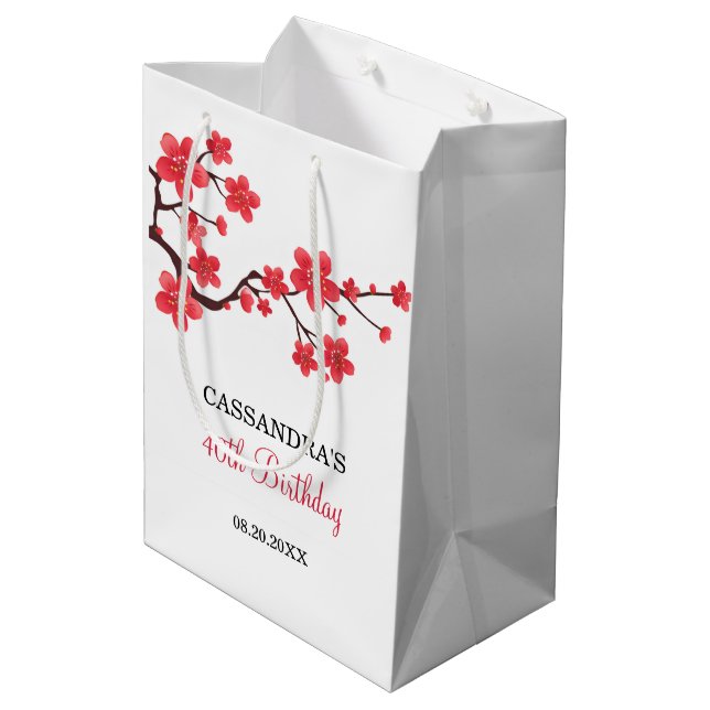 Bolsa De Regalo Mediana Nacimiento Floral de Cerezo Rojo (Angulo reverso)