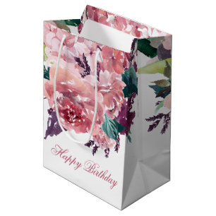 Bolsa De Regalo Mediana Nacimiento floral de color de agua rosada bonito