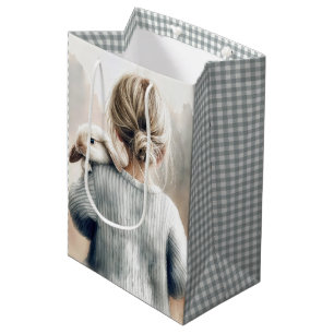 Bolsa De Regalo Mediana Nacimiento Niña Pequeña Con Conejo Mascota