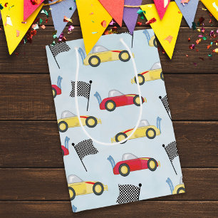 Bolsa De Regalo Mediana Nacimiento Niño Carros De Carrera Extraño Patrón