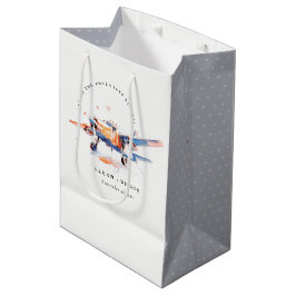 Bolsa De Regalo Mediana Naranja azul Rubor Watercolor Air Plane Boda