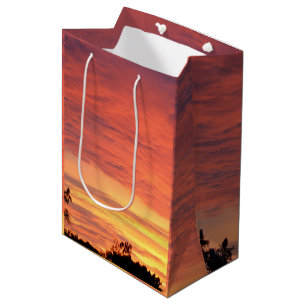 Bolsa De Regalo Mediana Naranja Brillante Atardecer Nublado,