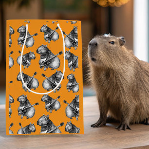Bolsa De Regalo Mediana Naranja Capybara Rockstar