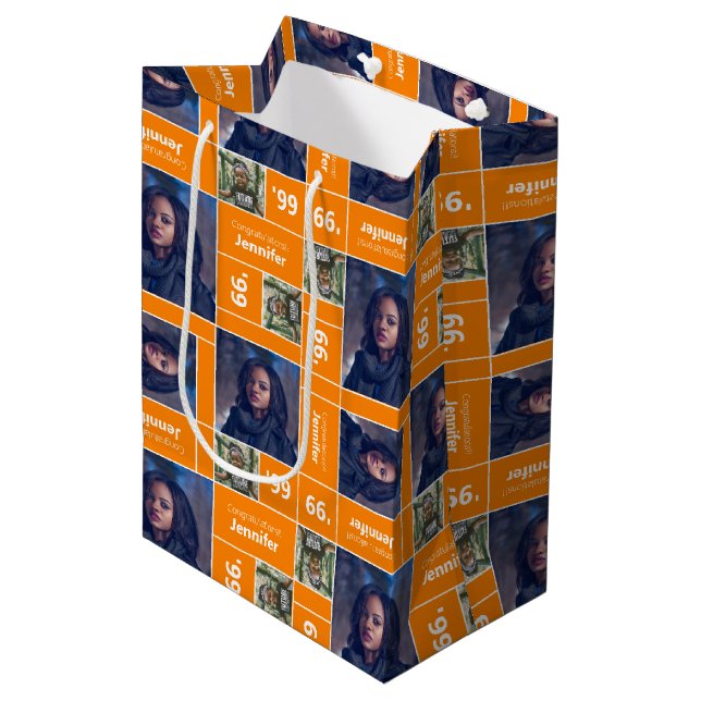 Bolsa De Regalo Mediana Naranja de año de clase de graduación fotográfica  (Angulo Anverso)