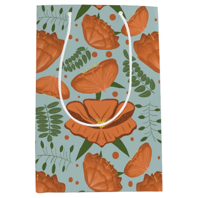 Bolsa De Regalo Mediana Naranja de flores silvestres Poppy Baby Shower (Anverso)