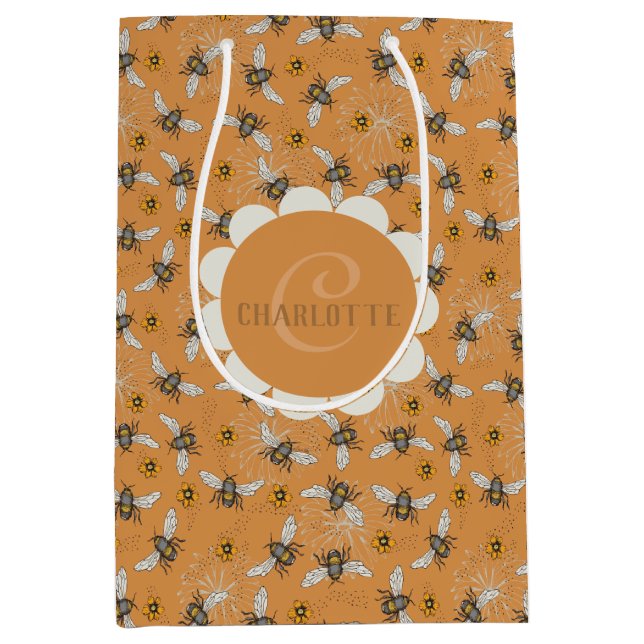 Bolsa De Regalo Mediana Naranja de moda Buzzing Abeja de miel para primave (Anverso)