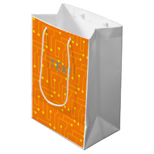 Bolsa De Regalo Mediana Naranja del tablero de circuitos TEXTO amarillo de