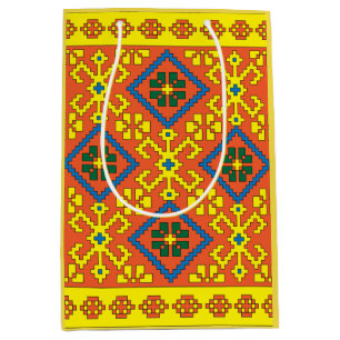 Bolsa De Regalo Mediana Naranja étnico letón arte amarillo de Alsunga