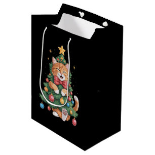 Bolsa De Regalo Mediana Naranja Gato Jengibre Navidad Árbol Mono Xmas 